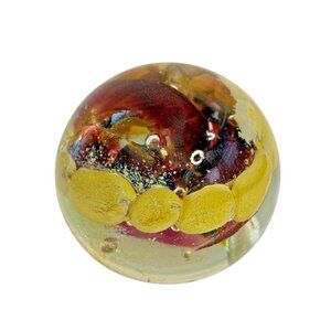 Vintage Amber & Yellow Paperweight Signed "Art something"  2.5" x 3"